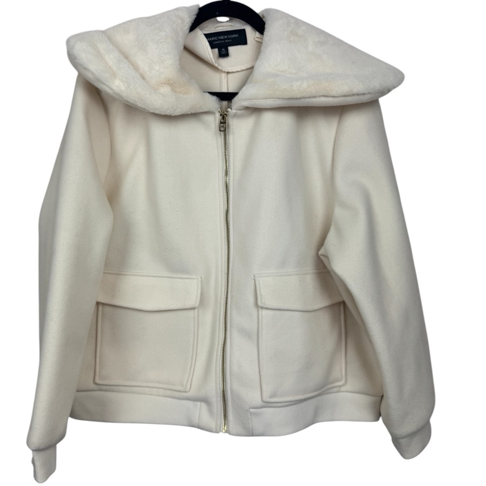 Marc New York  Cream zip ip faux fur collar bomber jacket XL